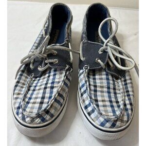 Sperry Top Sider Boat Shoes Plaid Canvas Leather Ties 9.5 Mens Shoes